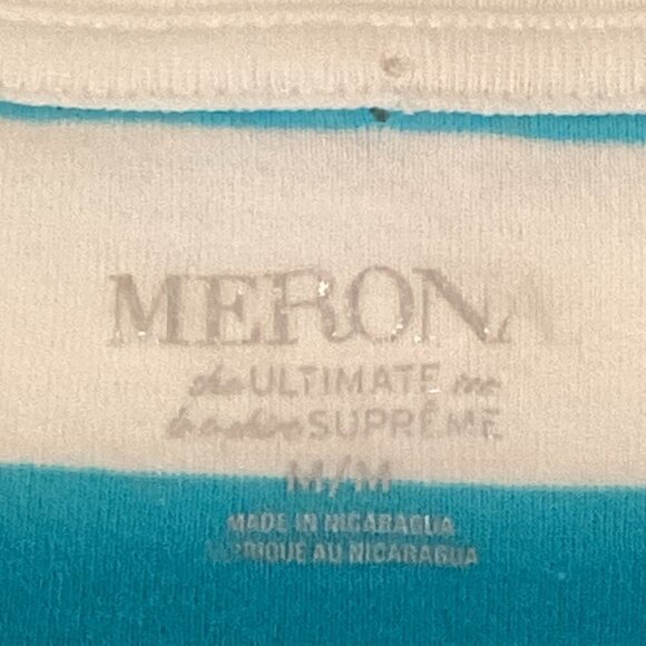 Merona Ultimate Tee Polo Stripe V-Neck Short Sleeve Turquoise & White Sz M 103U - Picture 5 of 6